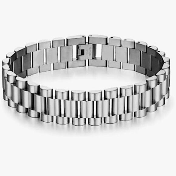 Silver Link Watch Band Bracelet Chain Link Unisex - Picture 9 of 9